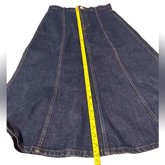 BR Banana Republic Dark Denim A-Line High Waist Midi Skirt Front Pockets, size 2 - Picture 5 of 8
